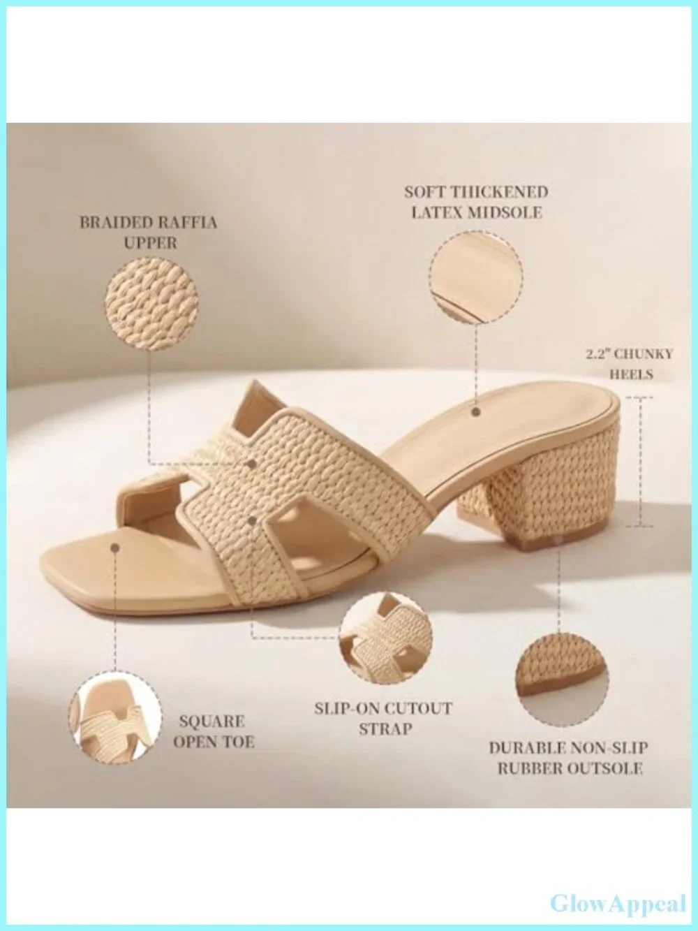 Chunky Block Heel Sandals for Women Cutout Square Open Toe Mule Slides